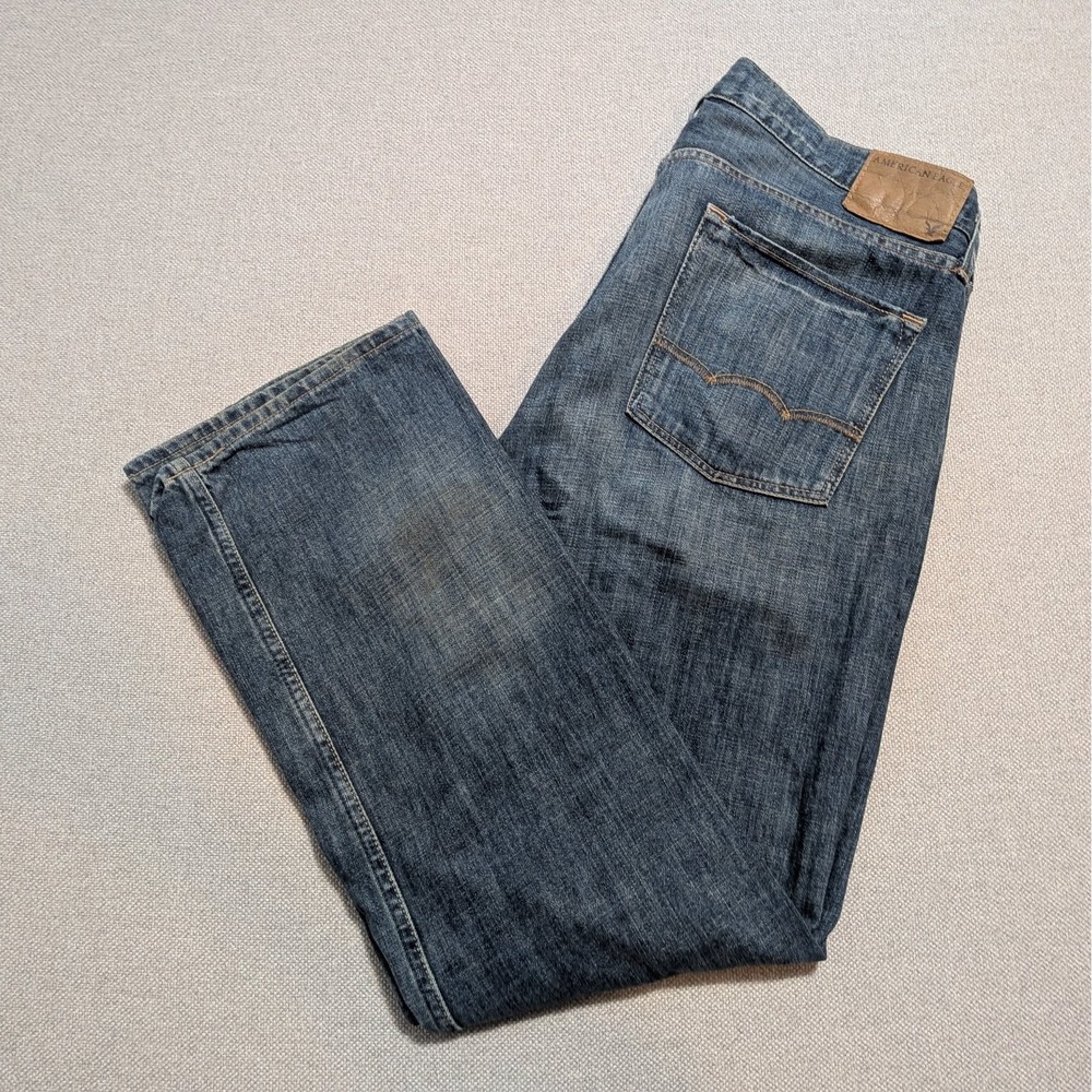 American Eagle Mens 36x30 Original Straight Medium Wash Blue Denim Jeans Pants